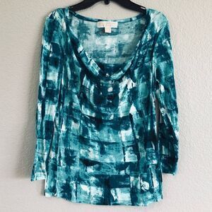 Michael Kors Teal Blue Draped Neck Top S